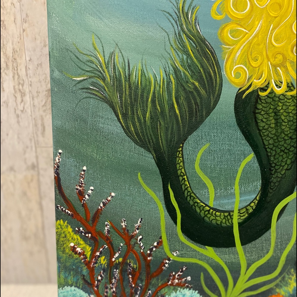 Mermaid Hand Crafted painting 11 x 14“ canvas board w acrylics wall art nautical - Picture 2 of 8